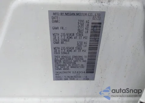 2023 Nissan Murano Sv Intelligent Awd z USA, uszkodzony, nr VIN 5N1AZ2BS7PC124954